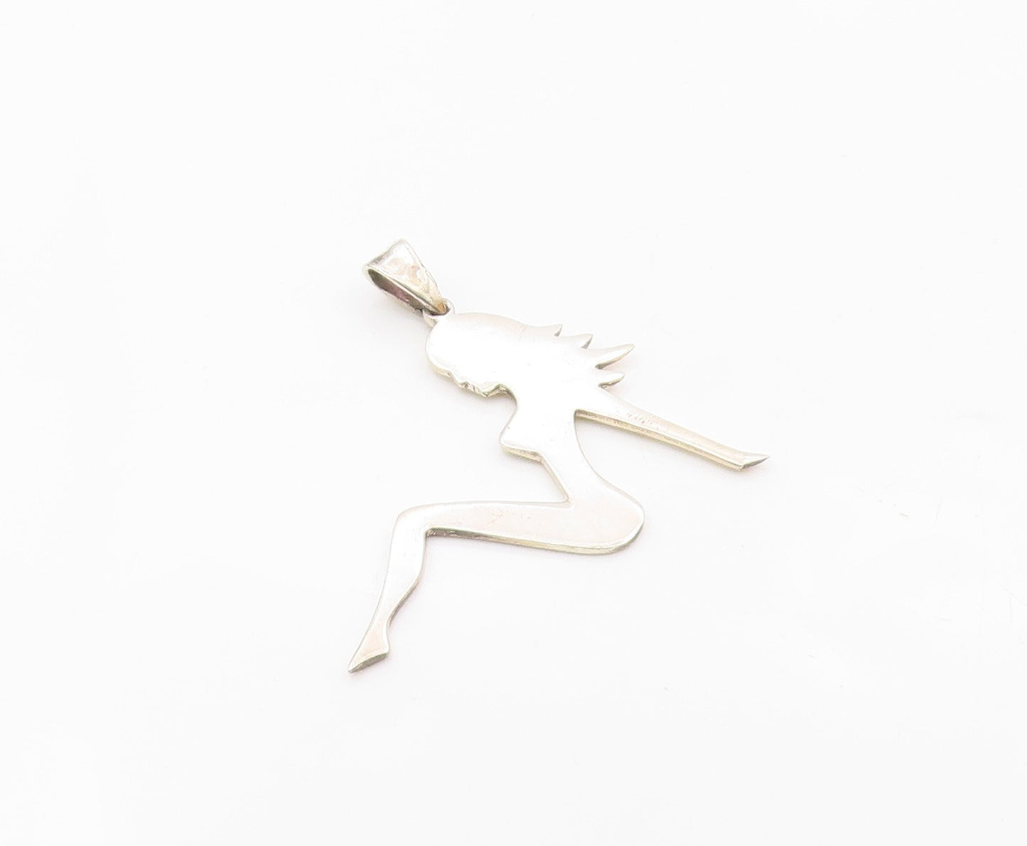 925 Sterling Silver  Vintage Modernist Woman Silhouette Shiny Pendant  PT9940