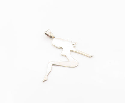 925 Sterling Silver  Vintage Modernist Woman Silhouette Shiny Pendant  PT9940