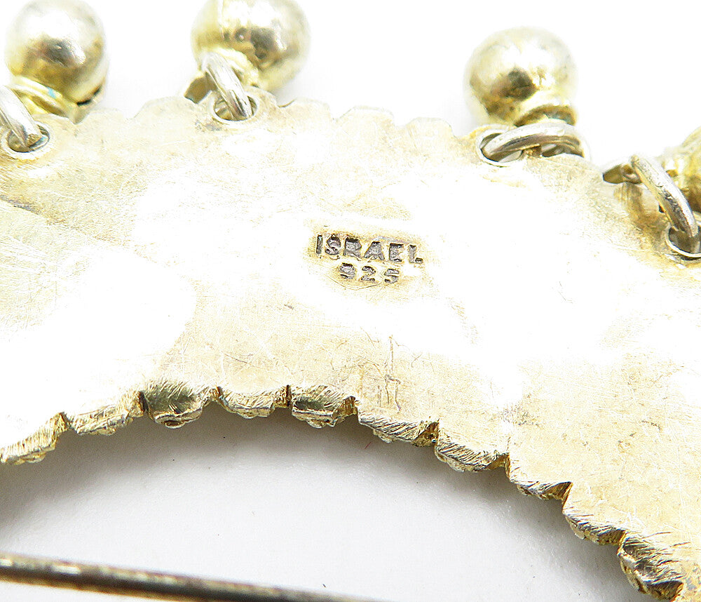 ISRAEL 925 Sterling Silver  Vintage Twist Dangling Beads Brooch Pin  BP1184