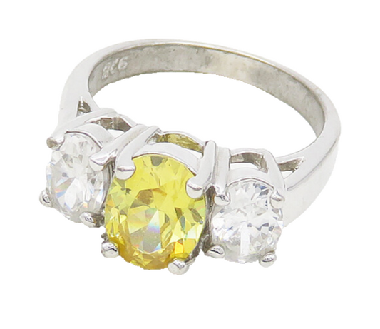 925 Silver  Vintage Yellow & White Cubic Zirconia Band Ring Sz 7  RG19684