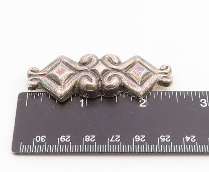925 Sterling Silver Vintage Brooch Pin ZINA Geometric Scrollwork Bar  BP12668