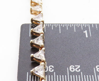 925 Sterling Silver  Cubic Zirconia Shiny Gold Plated Chain Necklace  NE2105