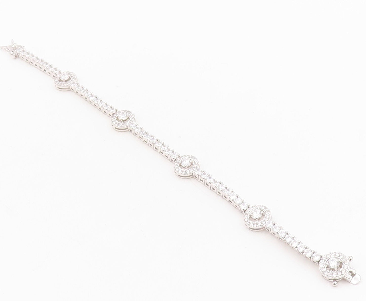 925 Sterling Silver Vintage Bracelet Minimalist CZ Halo Ring Band  BT10757