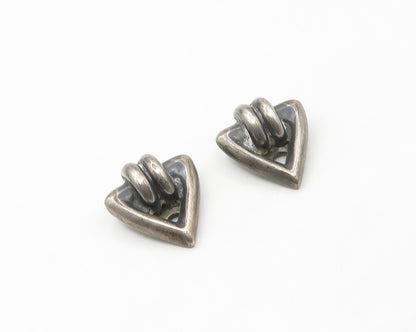 925 Sterling Silver  Vintage Modernist Dark Tone Non Pierce Earrings  EG8760