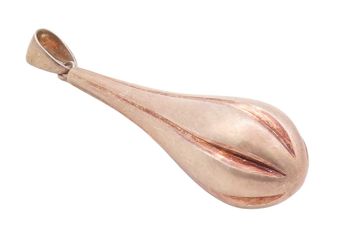 925 Sterling Silver Vintage Pendant Rose Gold Plated Puffed Carved Drop  PT23634