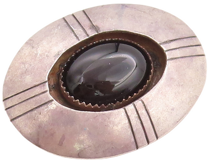 925 Sterling Silver Vintage Brooch Pin SOUTHWESTERN Oval Onyx Carved BP11404