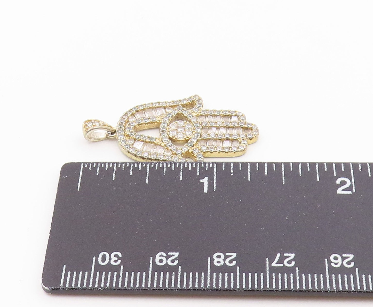 925 Sterling Silver  Vintage Sparkly White Topaz Hamsa Drop Pendant  PT20243