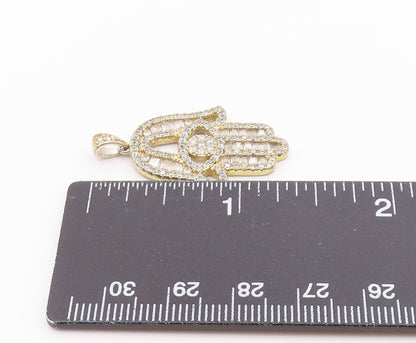 925 Sterling Silver  Vintage Sparkly White Topaz Hamsa Drop Pendant  PT20243