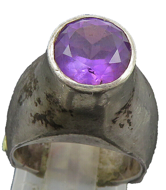 925 Sterling Silver  Vintage Shiny Modernist Amethyst Band Ring Sz 5  RG24132