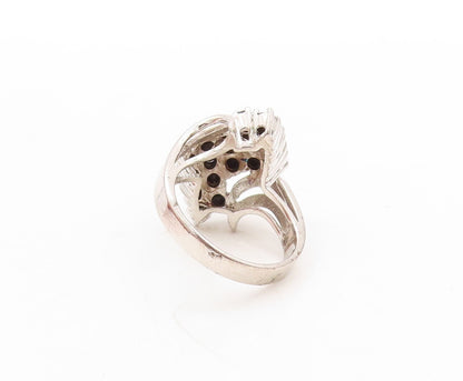 925 Sterling Silver Vintage Ring Swirly Carved Sapphire Inlay  Sz 7  RG31423