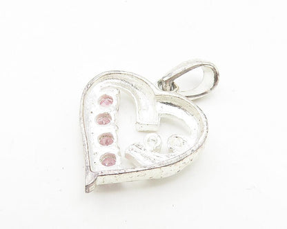 925 Sterling Silver  Petite Pink Topaz Mom & Baby Love Heart Pendant  PT8837