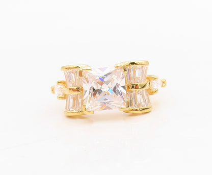 925 Sterling Silver Vintage Ring Gold Plated Designer CZ Inlay  Sz 9  RG31717
