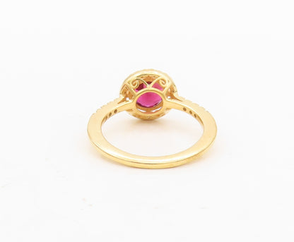 925 Sterling Silver Vintage Ring Gold Plated Round Garnet Halo CZ  Sz 7  RG30423