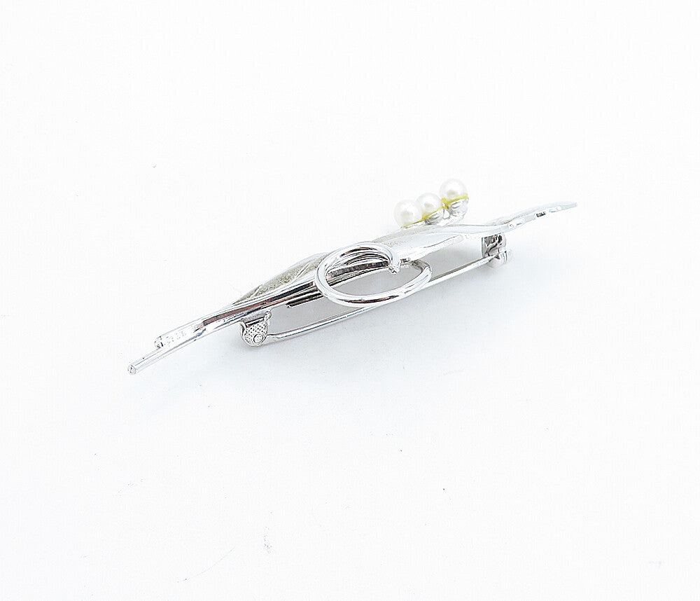 CARL ART 925 Silver Vintage Petite Pearls Shiny Floral Leaf Brooch Pin BP2418