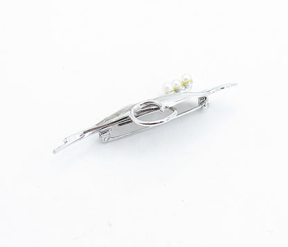 CARL ART 925 Silver Vintage Petite Pearls Shiny Floral Leaf Brooch Pin BP2418
