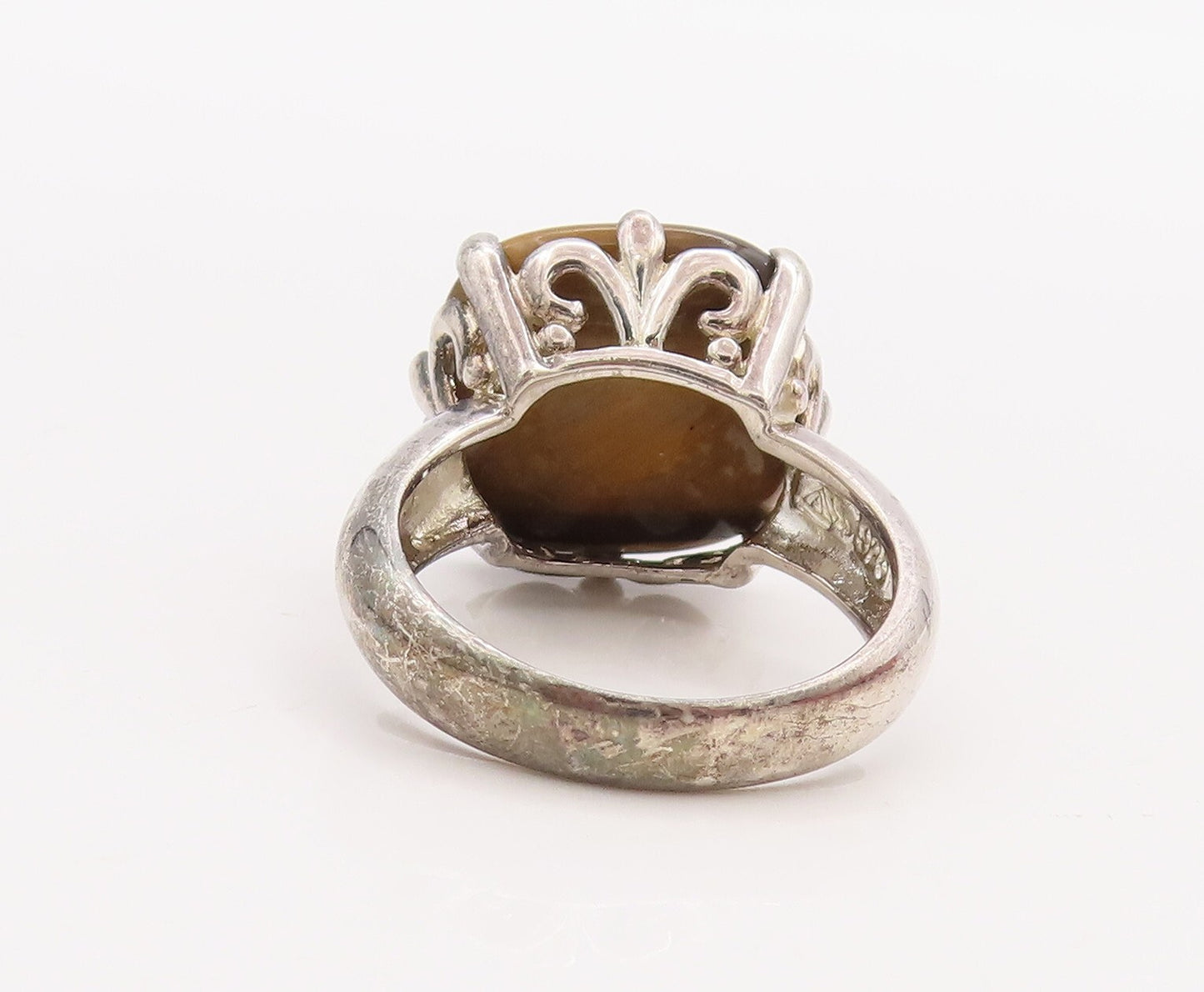 925 Sterling Silver Vintage Ring Cabochon Square Shape Tigers Eye  Sz 8  RG28926