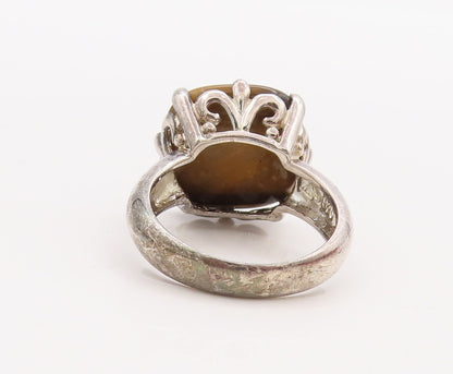 925 Sterling Silver Vintage Ring Cabochon Square Shape Tigers Eye  Sz 8  RG28926
