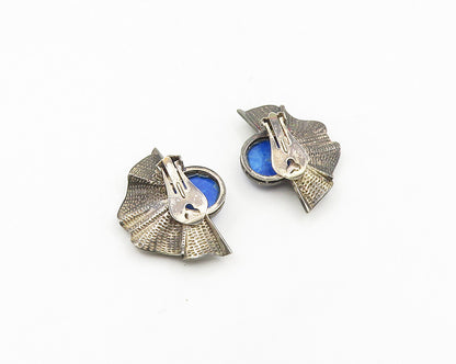 925 Sterling Silver  Vintage Lapis Lazuli Fan Non Pierce Earrings  EG9387