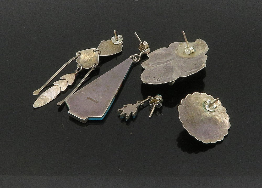 ZUNI NAVAJO 925 Sterling Silver Vintage Multi Stone Lot Single Earrings EG11225