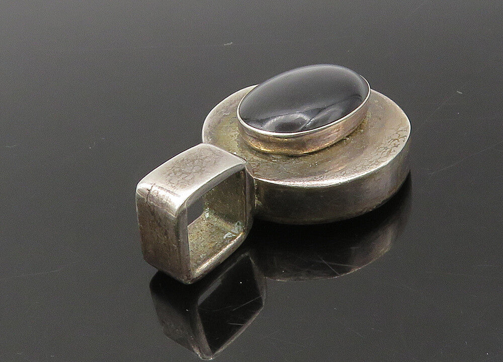 MEXICO 925 Sterling Silver  Vintage Cabochon Cut Black Onyx Pendant  PT17935