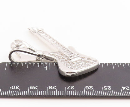 925 Sterling Silver Vintage Pendant CZ Modernist Musical Electric Guitar PT26093