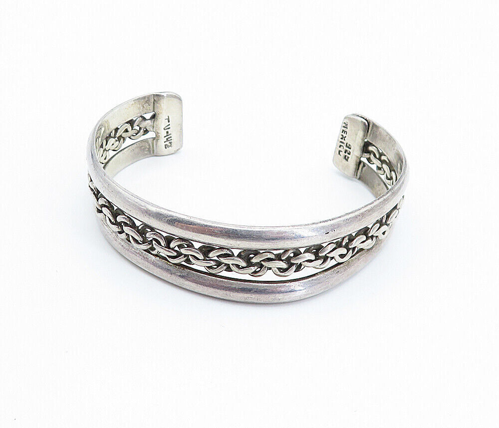 MEXICO 925 Sterling Silver  Vintage Dark Tone Twist Cuff Bracelet  BT2930