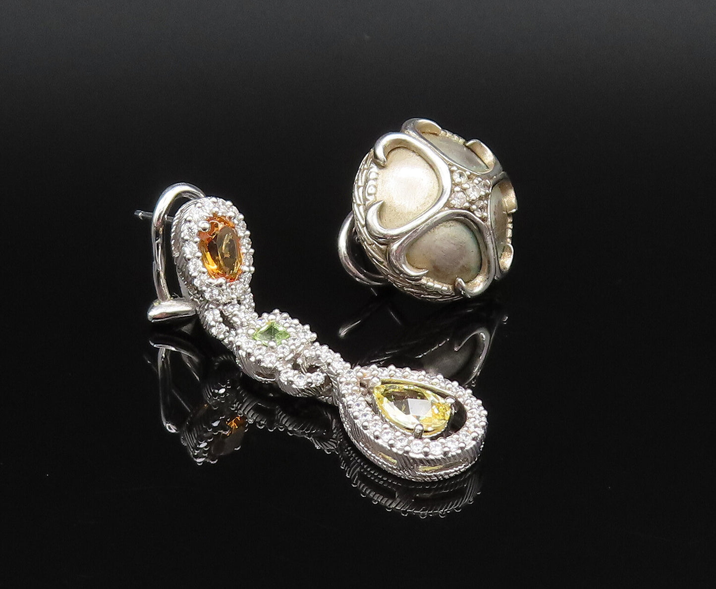 JUDITH RIPKA 925 Silver  Vintage Multi Stones Singles Lot Earrings  EG12023
