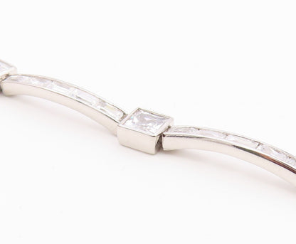 925 Sterling Silver  Vintage Shiny Cubic Zirconia Bar Chain Bracelet  BT8841