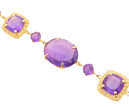 925 Sterling Silver Vintage Bracelet Gold Plated Diamonds & Amethyst  BT10842