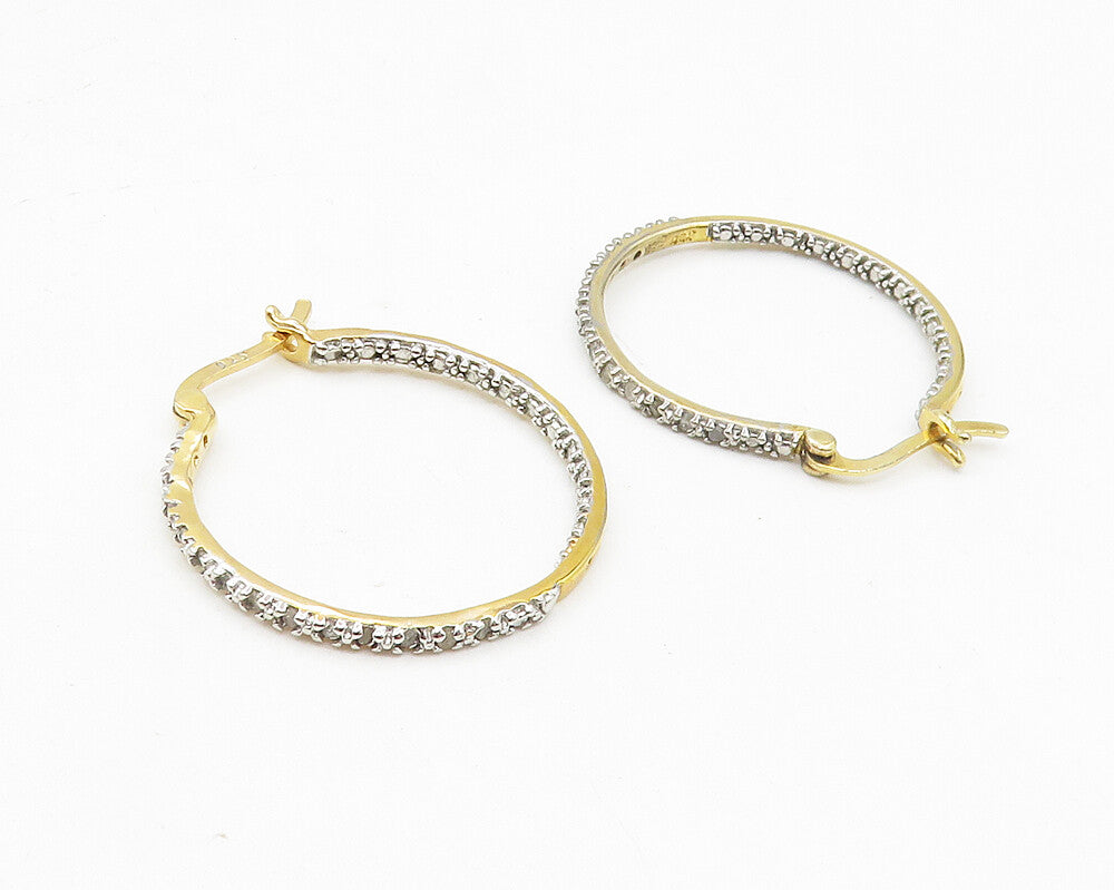 925 Sterling Silver  Genuine Diamonds Gold Plated Round Hoop Earrings  EG5364