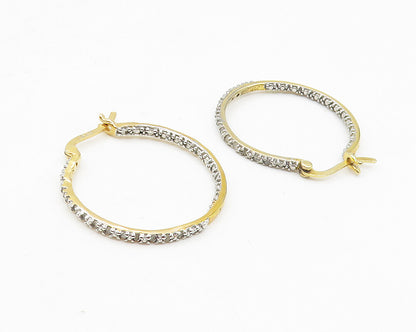 925 Sterling Silver  Genuine Diamonds Gold Plated Round Hoop Earrings  EG5364