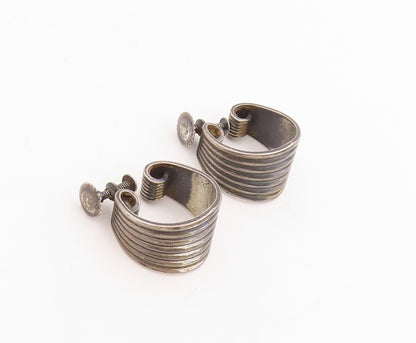 925 Sterling Silver Vintage Earrings MONET Antique Dark Grooved Hoops  EG13234