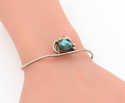 925 Sterling Silver Vintage Bracelet NAVAJO Turquoise Carved Leaf Cuff  BT11525