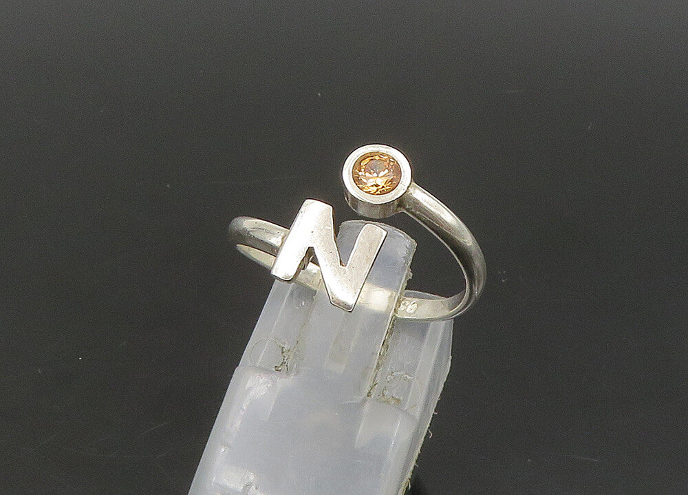 925 Sterling Silver  Vintage Citrine N Initial Bypass Band Ring Sz 8  RG23283