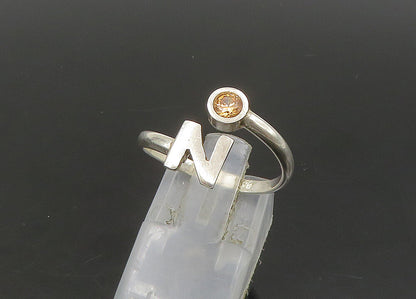 925 Sterling Silver  Vintage Citrine N Initial Bypass Band Ring Sz 8  RG23283