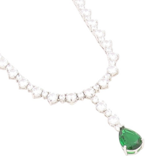 925 Sterling Silver Vintage Necklace Dual Color CZ Tennis Drop Chain  NE4798