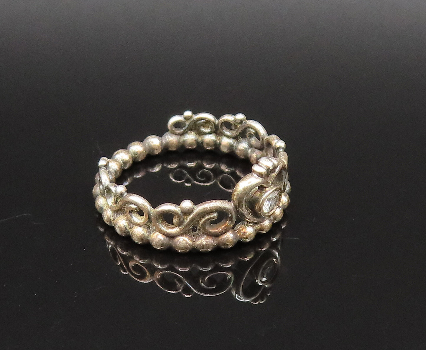 PANDORA 925 Silver  Vintage Cubic Zirconia Princess Tiara Ring Sz 6  RG25764