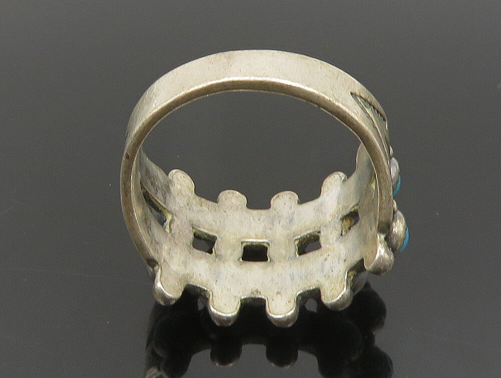 POST BELL 925 Silver  Vintage Etched Beaded Turquoise Ring Sz 6  RG24471
