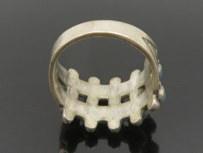 POST BELL 925 Silver  Vintage Etched Beaded Turquoise Ring Sz 6  RG24471