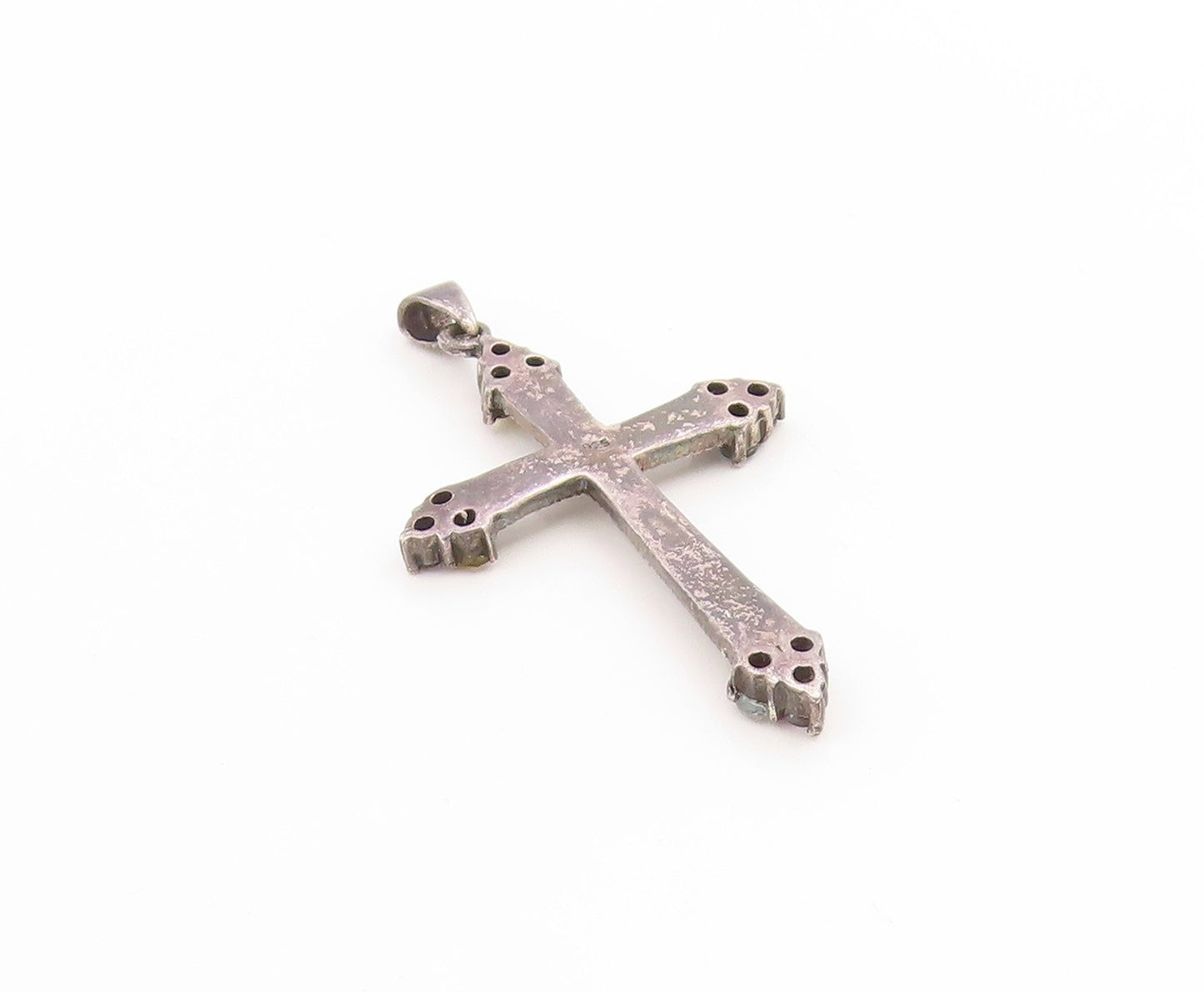 925 Sterling Silver Vintage Pendant Classic Multi Gemstone Holy Cross  PT26199