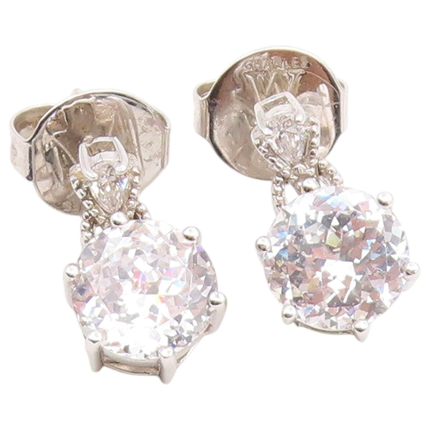 925 Sterling Silver Vintage Earrings CHARLES WINSTON Classic CZ Drop  EG14488