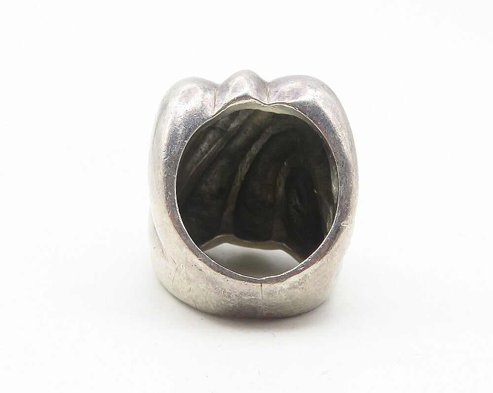 MEXICO 925 Sterling Silver  Vintage Fluted Square Dome Band Ring Sz 5  RG12061