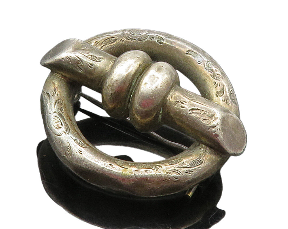 925 Sterling Silver  Vintage Dark Tone Hollow Round Design Brooch Pin  BP6022