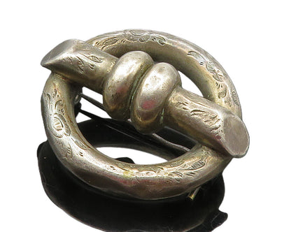 925 Sterling Silver  Vintage Dark Tone Hollow Round Design Brooch Pin  BP6022