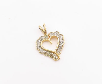 925 Sterling Silver  Vintage Genuine Diamonds Love Heart Pendant  PT16145