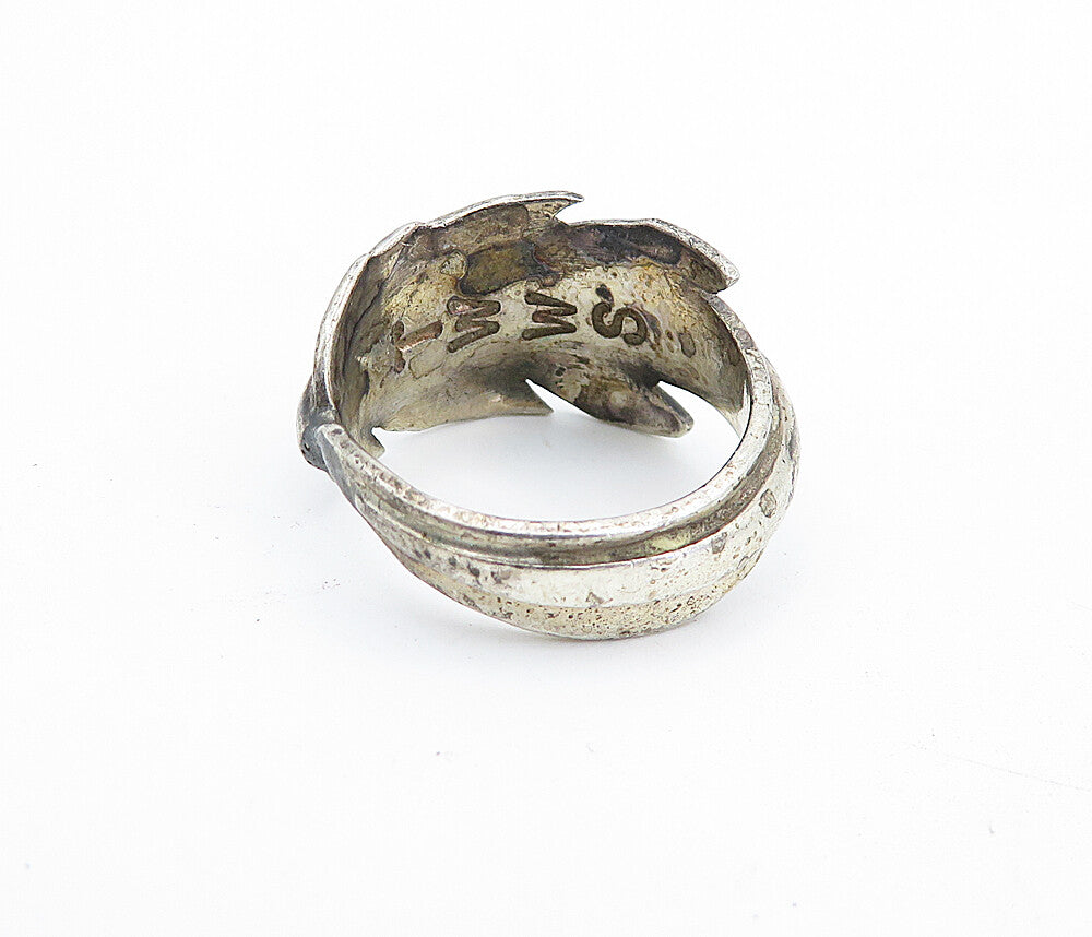 TWWS NAVAJO 925 Silver  Vintage Feather Motif Wrap Band Ring Sz 7.5  RG7663