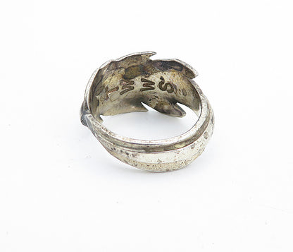 TWWS NAVAJO 925 Silver  Vintage Feather Motif Wrap Band Ring Sz 7.5  RG7663
