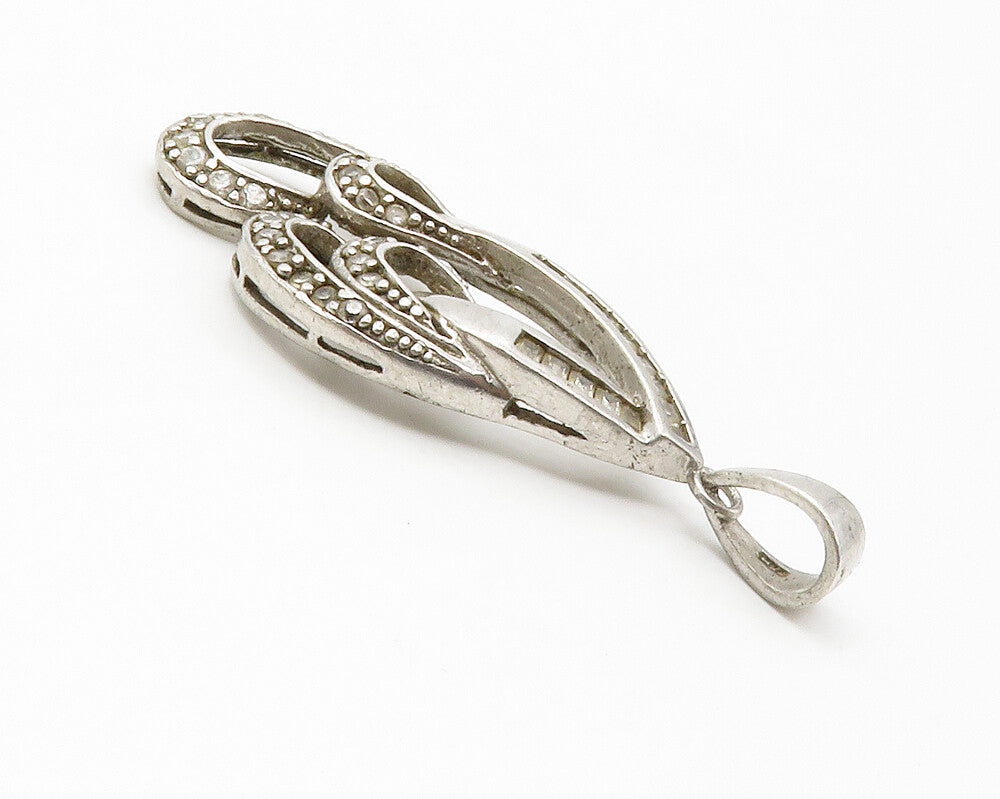 925 Sterling Silver  Vintage White Topaz Open Design Drop Pendant  PT11148