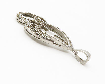 925 Sterling Silver  Vintage White Topaz Open Design Drop Pendant  PT11148