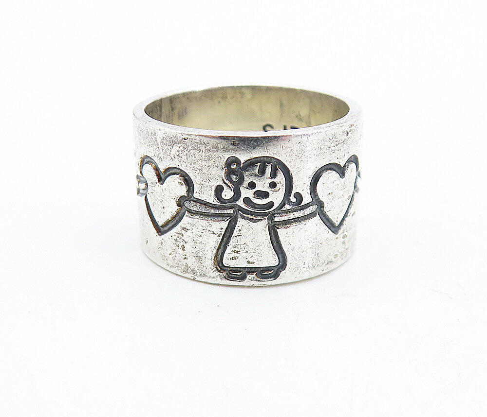 MEXICO 925 Silver  Vintage Children Holding Hands Band Ring Sz 5.5  RG6395